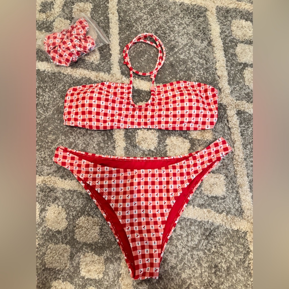 NEVER WORN, CHERRY BIKINI SET! 
(Comes with a matching scrunchie!)